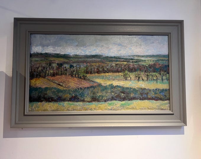 Large Mid-century Oil on canvas, “View Across the Valley” by British Artist Simon Goldberg (1916-2002) - newly framed