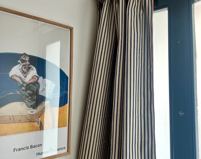 Ticking stripe thermal door curtain fully interlined in a range of colours and sizes