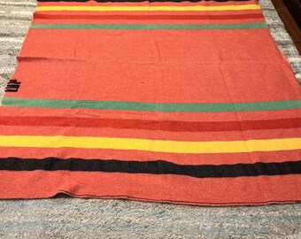 Vintage Mariposa Striped Wool blanket in pink/rust red colour