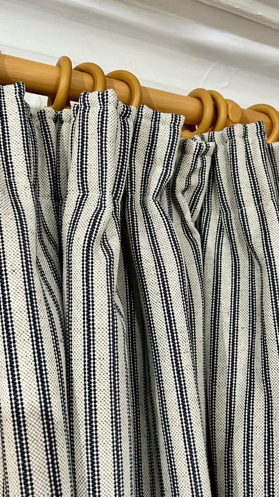 Handmade Woven Ticking Stripe Curtains: Heavyweight Interlined drapes. Standard or bespoke sizes