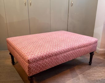 Bespoke footstool ottoman in client's own fabric, custom sizes available and a choice of turned wooden legs