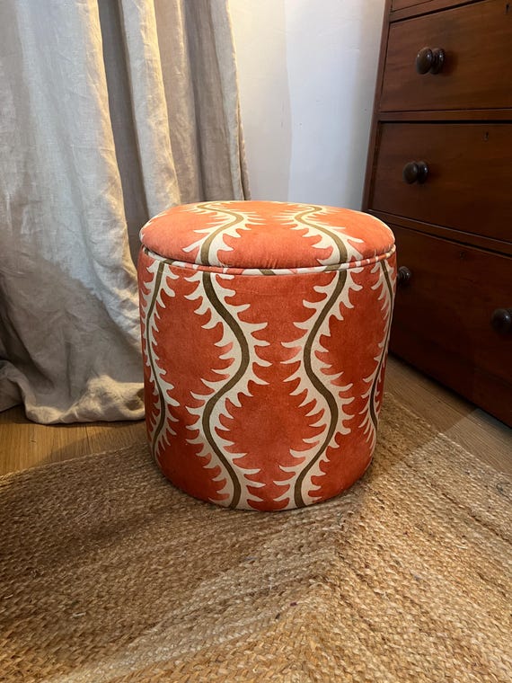 Bespoke round ottoman, pouff in customer’s fabric