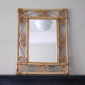 1970s decorative bamboo wall mirror, bohemian