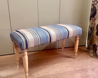 Bespoke studded bench with turned legs in customer’s own material or a fabric supplied by us