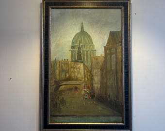 20th century Oil On board of St Paul's Cathedral by an unknown artist. Newly framed