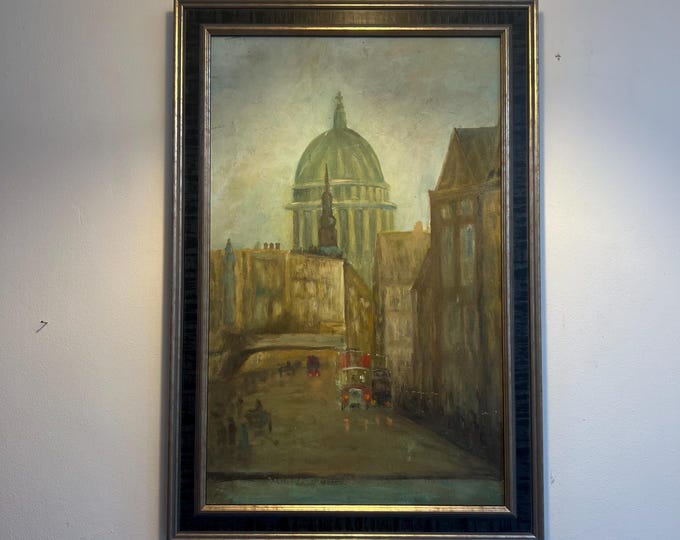 20th century Oil On board of St Paul's Cathedral by an unknown artist. Newly framed