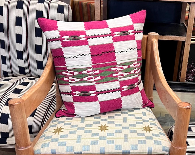 Handmade piped cushions in Christopher Farr Cloth Chubby Check by Kit Kemp