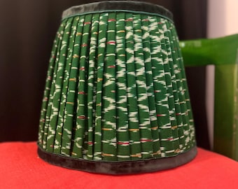 Traditional handmade,  block printed green cotton Ikat lamp shade, ruched in various sizes