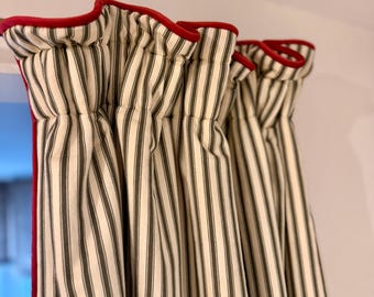 Ticking stripe thermal door curtain fully interlined in a range of colours and sizes