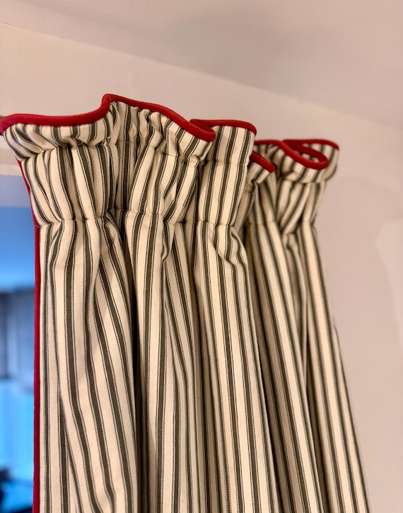 Ticking stripe thermal door curtain fully interlined in a range of colours and sizes