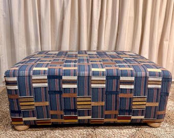 Softened Edge ottoman in customer’s own material or a designer fabric from our collection