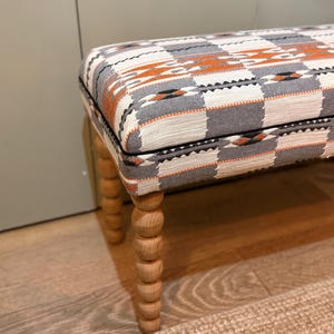Bespoke Christopher Farr Cloth Chubby Check upholstered bench with turned bobbin legs image 7