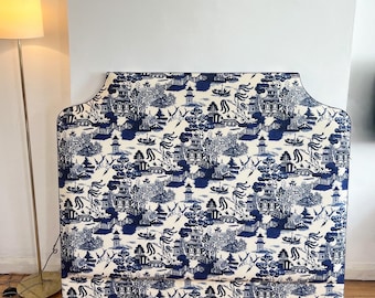 Bespoke upholstered headboard in a premium Beata Heuman fabric, choice of design and bed size