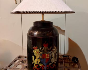 Hand-Painted Gilt Tea Canister Lamp | 19th Century Style Decorative Table Lamp