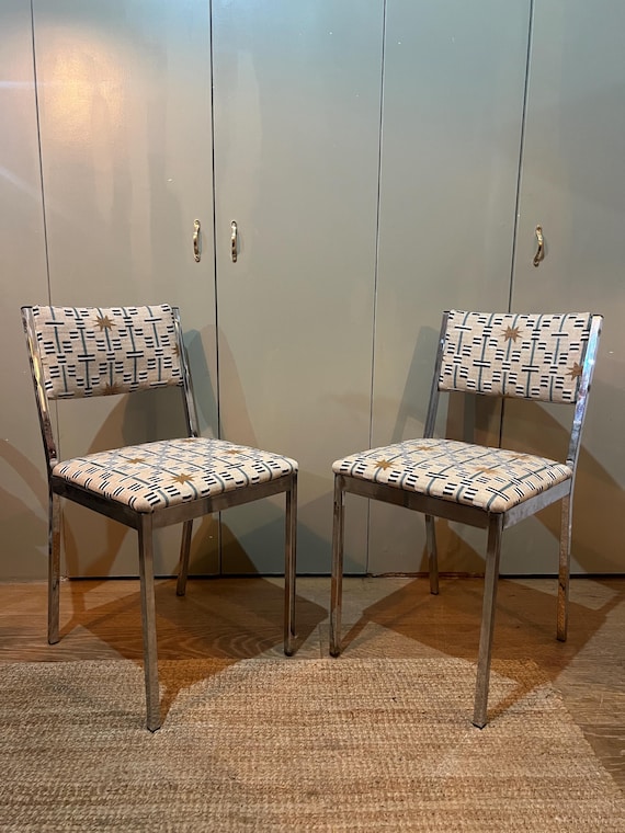Set of four 1970s chrome dining chairs in Studio Ashby Afua in Walnut