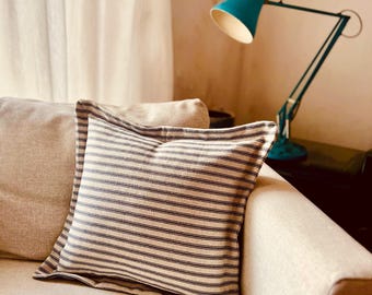 Handmade woven ticking cushions with french seam in various sizes and shades