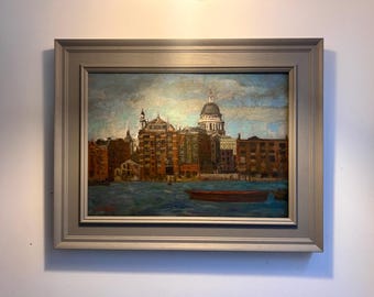 Mid century Oil On Canvas " St Paul's from the River" by British Artist Simon Goldberg (1916-2002) - newly framed