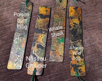 Marcadores de couro estampados, marcadores pintados, marcadores de espécies ameaçadas de extinção