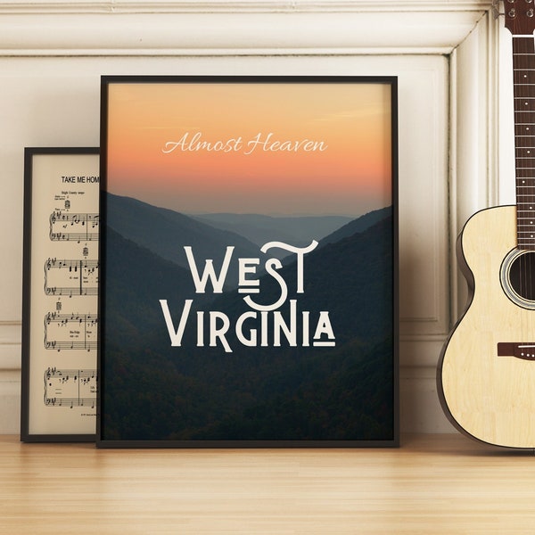 Almost Heaven West Virginia Art Print | WVU Gift | West Virginia University | Instant Digital Download | Printable Wall Art