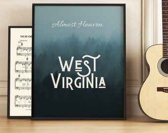 Almost Heaven, West Virginia Blue Wall Art Print | WVU Gift | West Virginia University | Instant Download | Printable Wall Art