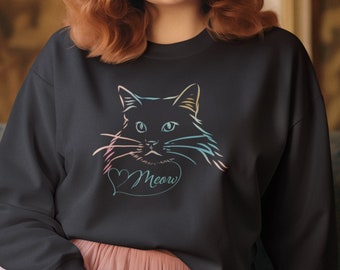 Pretty Cat Sweatshirt, Cat Lovers Shirt, Pastel Cat Line Art Drawing, Cat Mom Shirt, Cat Mama Shirt, Unisex Sweatshirt, Cat Tattoo Shirt