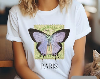 Vintage Paris Purple Butterfly Shirt, Women's Butterfly T Shirt, Vintage Paris France Shirt, Gift for Mom, Gift for Her, Butterfly Lover Tee