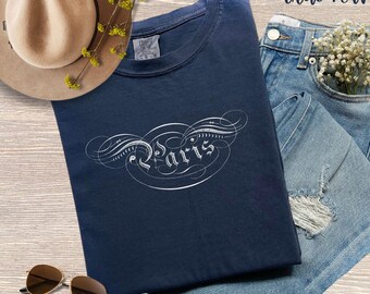 Paris Shirt, Fancy Script Paris T Shirt, Paris Trip Clothing, Best Friend Gift, Vintage Style Shirt, Comfort Colors Tee, Paris France TShirt