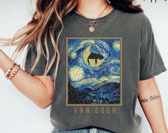 Van Gogh Starry Night Cat Shirt, Funny Cat T Shirt, Cat Mom Shirt, Cat Dad Tee Shirt, Comfort Colors Unisex Tee, Van Gogh Art Graphic Tee