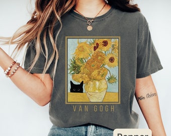 Van Gogh Sunflowers Cat Comfort Colors Shirt, Funny Cat T Shirt, Cat Mom Shirt, Flower Tee Shirt, Van Gogh Art, Women's Shirt, Cat Dad Shirt