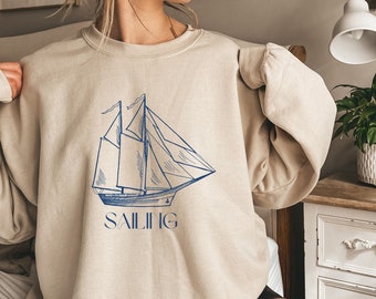 Sailing Shirt, Navy Sailboat Sweatshirt, Sailing Dad Gift, Sailing Mom Gift, Lake Lover Shirt, Ocean Lover Shirt, Sailboat Lover Sweatshirt
