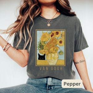 Van Gogh Sunflowers Cat Comfort Colors Shirt, Funny Cat T Shirt, Cat Mom Shirt, Flower Tee Shirt, Van Gogh Art, Women's Shirt, Cat Dad Shirt