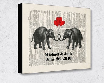 Custom 14th Anniversary Gift, Gift for Couple, Personalized Ivory Anniversary Gift, Canvas Wall Art Print, Elephant Art Print