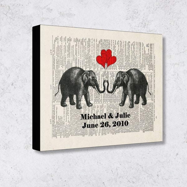 Custom 14th Anniversary Gift, Gift for Couple, Personalized Ivory Anniversary Gift, Canvas Wall Art Print, Elephant Art Print