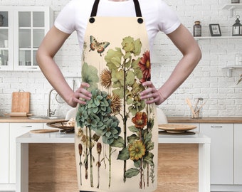 Vintage Boho Cottagecore Flower Apron, Gift for Mom, Dried Flowers Apron , Women's Floral Kitchen Apron, Gardening Apron, Housewarming Gift