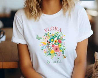 Boho Cottagecore Flower  Shirt, Comfort Colors Tee, Nature Lover T Shirt, Gift for Gardener, Flower Mom Shirt Gift, Flora and Fauna Shirt