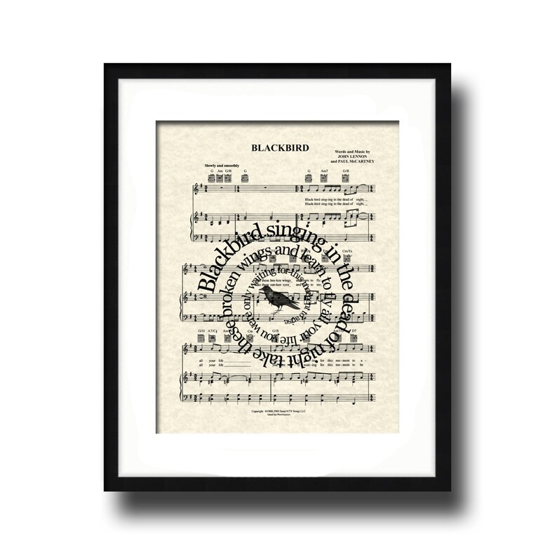 Blackbird Song Art Print Unframed Art Sheet Music Art