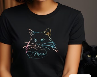 Cat Meow Shirt, Cat Mom Shirt, Pretty Cat Face T Shirt, Cat Lovers Shirt, Cat line art drawing, Cat Mama Shirt, Unisex Tee, Cat Tattoo Cat