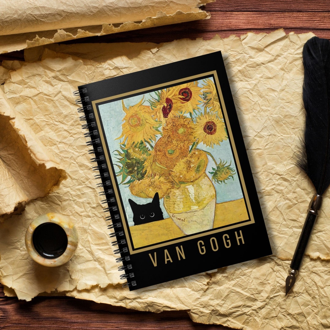 Van Gogh's Sunflowers and Funny Black Cat Spiral Journal Notebook ...