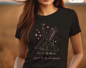 Lucy in the Sky with Diamonds Shirt, Celestial T Shirt, Music Lover Gift, Song Lyric Tee, Neon Line Art T Shirt, Women's Tee, Men's T Shirt