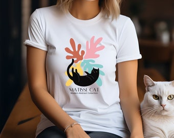 Funny Cat Shirt, Retro Matisse Floral Cat T Shirt, Modern Abstract Flower Shirt, Cat Mom Tee Shirt, Cat Lover Shirt, Gift for Mom, Art Tee
