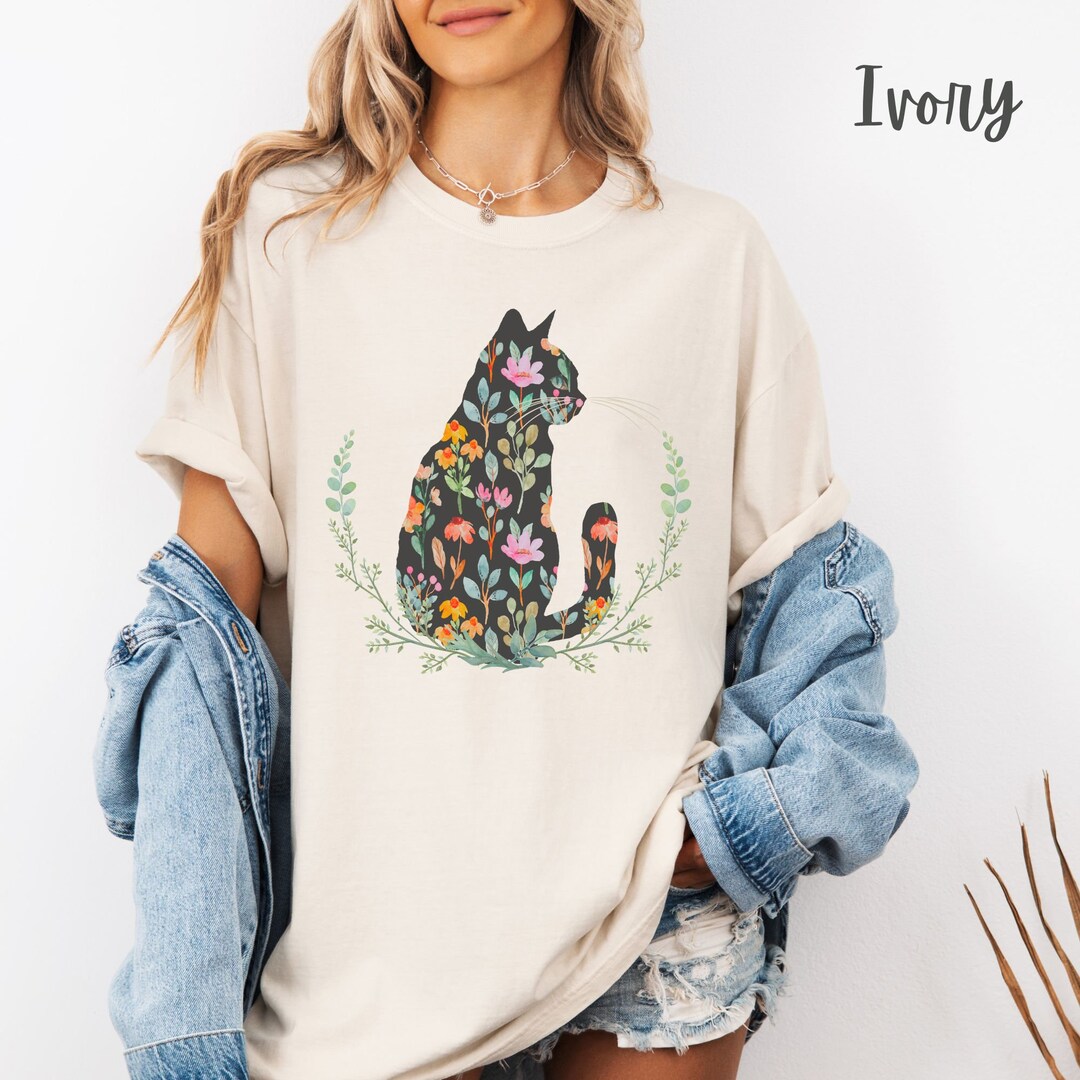 Woman's Floral Cat Shirt, Comfort Colors T Shirt, Cat Mom Gift, Flower ...