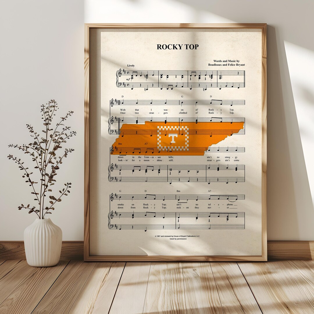 Rocky top song art print university of tennessee song gift graduation