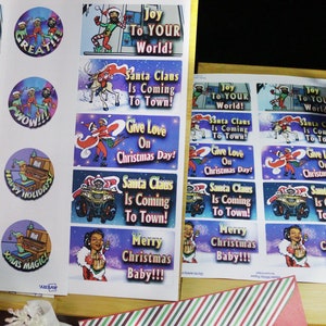 Schwarze Weihnachtsmann- & Weihnachtsmann-Aufkleber - Weihnachten, Motivation, Belohnungen, To / From-Geschenkanhänger, Afroamerikaner, Gefälligkeiten, Urlaub, Scrapbook, Geschenke