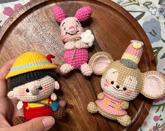 Handmade Crochet Amigurumi Disney Piglet/Pinocchio / Timothy Figurines Keychain / Toys / Home decor / Collection / Gift