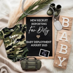 Military Pregnancy Announcement Digital Template, Army Solider Baby Announcement , Camouflage Pregnancy Announcement Boho Simple Reveal