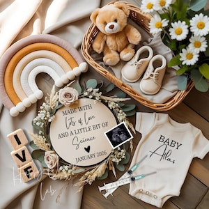 IVF Pregnancy Announcement Digital, Neutral Baby Announcement, Editable Miracle IVF Baby, Simple Boho Baby Announce, Floral Baby Reveal