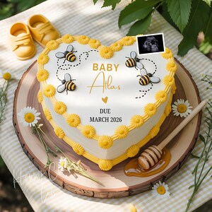 Simple Bee Pregnancy Announcement Digital for Social Media Template Honey Bee Gender Reveal Announce Cake Baby Announcement Spring Baby