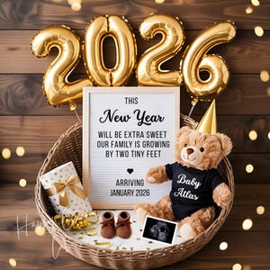 New Year Pregnancy Announcement Digital, New Year&#39;s Eve Baby Announcement, Unique Holiday Pregnancy Announcement, 2026 Ultrasound Reveal