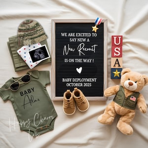 Pregnancy Announcement Digital for Military Parents Editable Solider Baby Announcement Reveal New Recruit Custom Baby News Teddy Bear