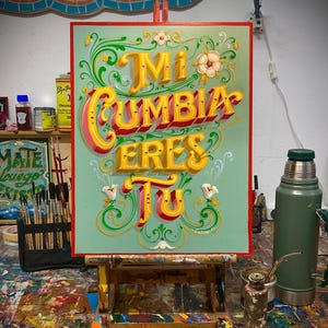 Fileteado Porteño「My Cumbia Is You」（オリジナルデザイン、手描き）